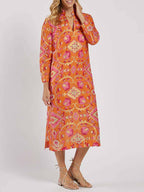 Stehkragen-Midikleid mit Print