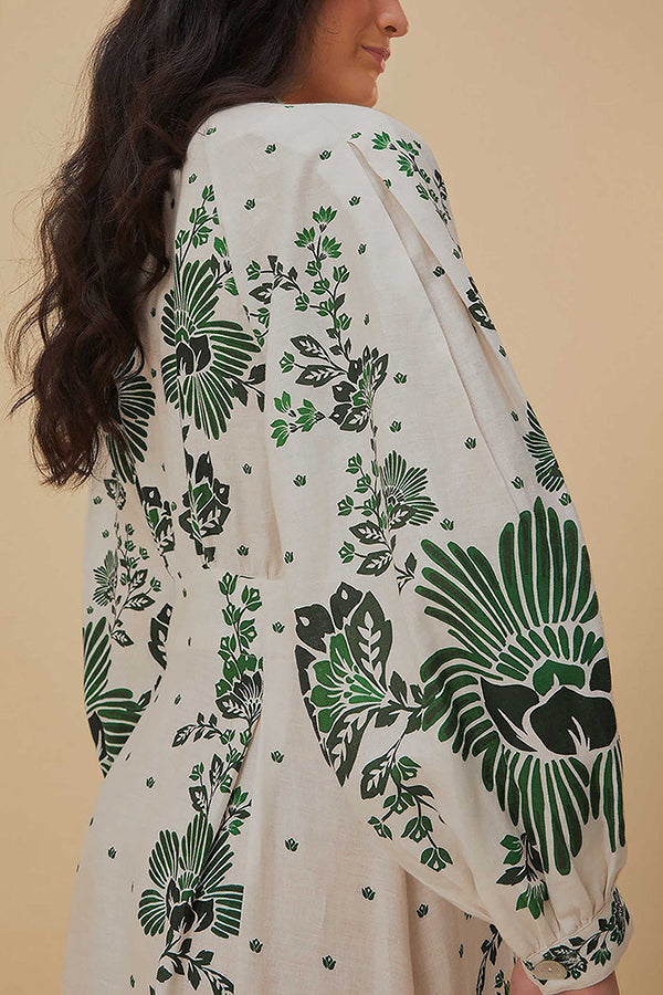 Einzigartiges bedrucktes Hemdblusenkleid mit langen Ärmeln und Maxilänge