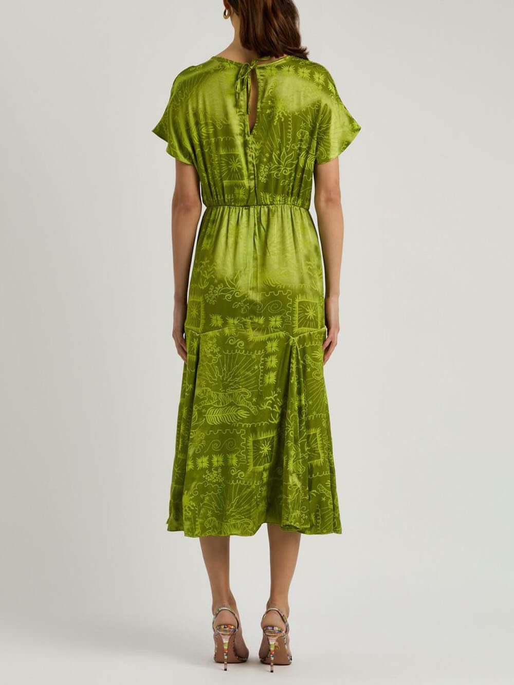 Elegantes Satin-Midi-Kleid mit einzigartigem Jacquard-Print