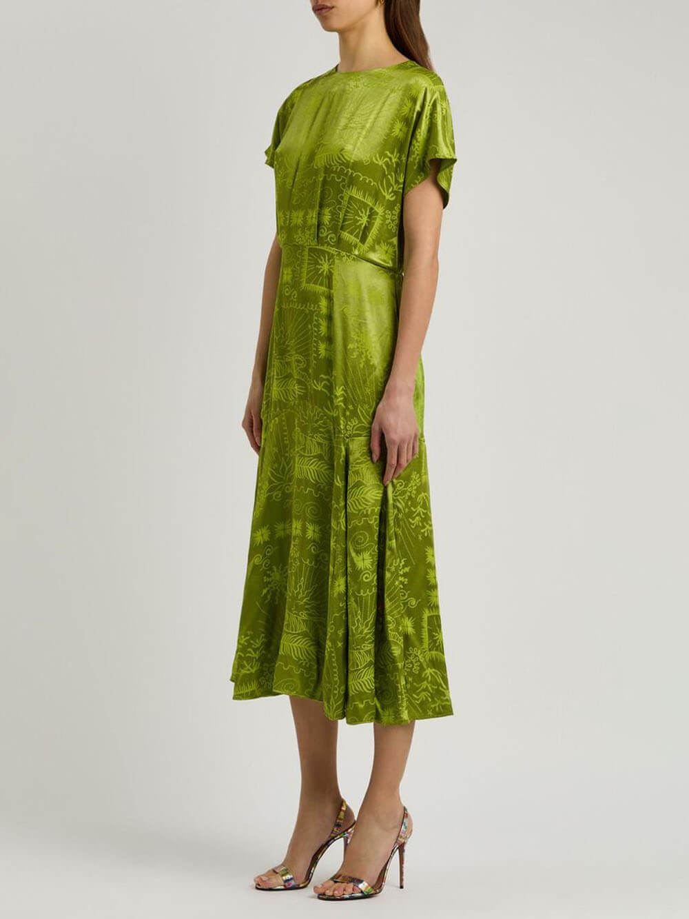 Elegantes Satin-Midi-Kleid mit einzigartigem Jacquard-Print
