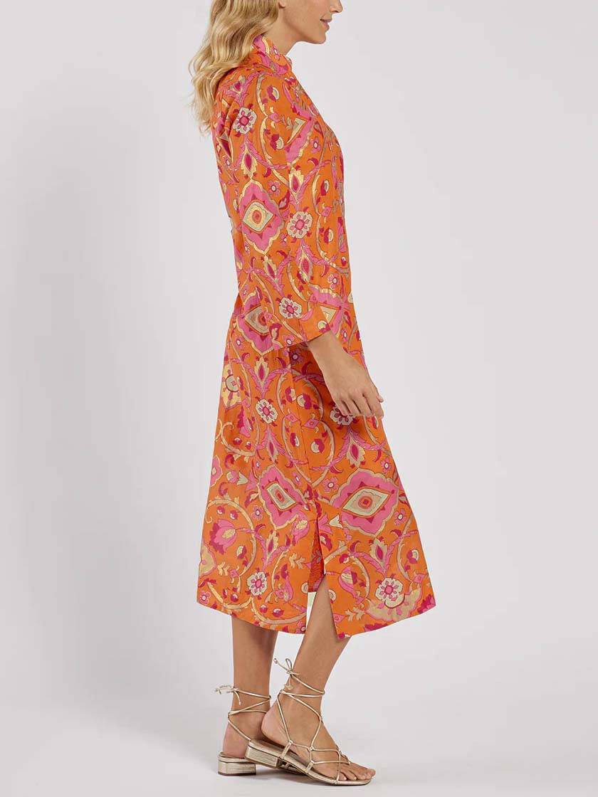 Stehkragen-Midikleid mit Print