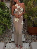 3D-Blumen-Deko Neckholder Bodycon Häkel-Maxikleider