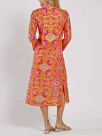 Stehkragen-Midikleid mit Print