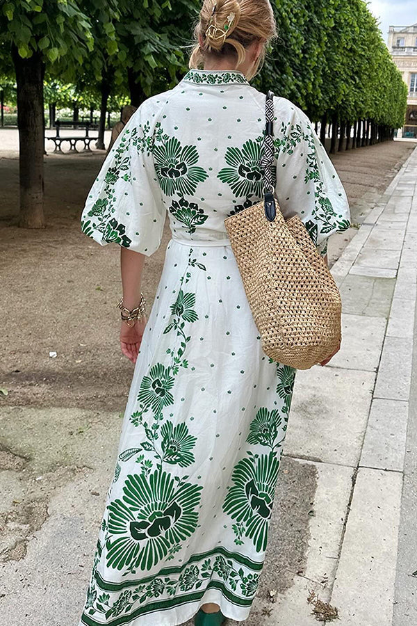 Einzigartiges bedrucktes Hemdblusenkleid mit langen Ärmeln und Maxilänge