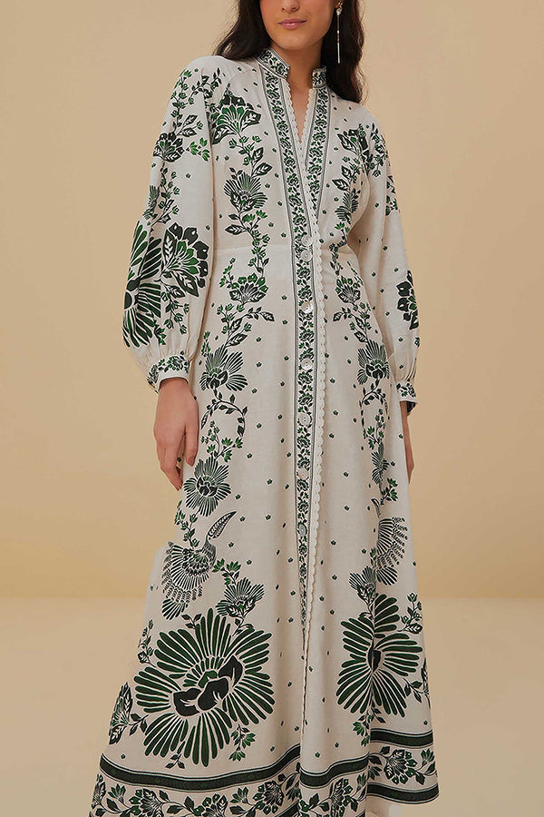 Einzigartiges bedrucktes Hemdblusenkleid mit langen Ärmeln und Maxilänge