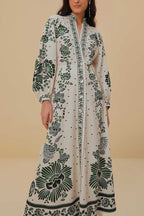 Einzigartiges bedrucktes Hemdblusenkleid mit langen Ärmeln und Maxilänge